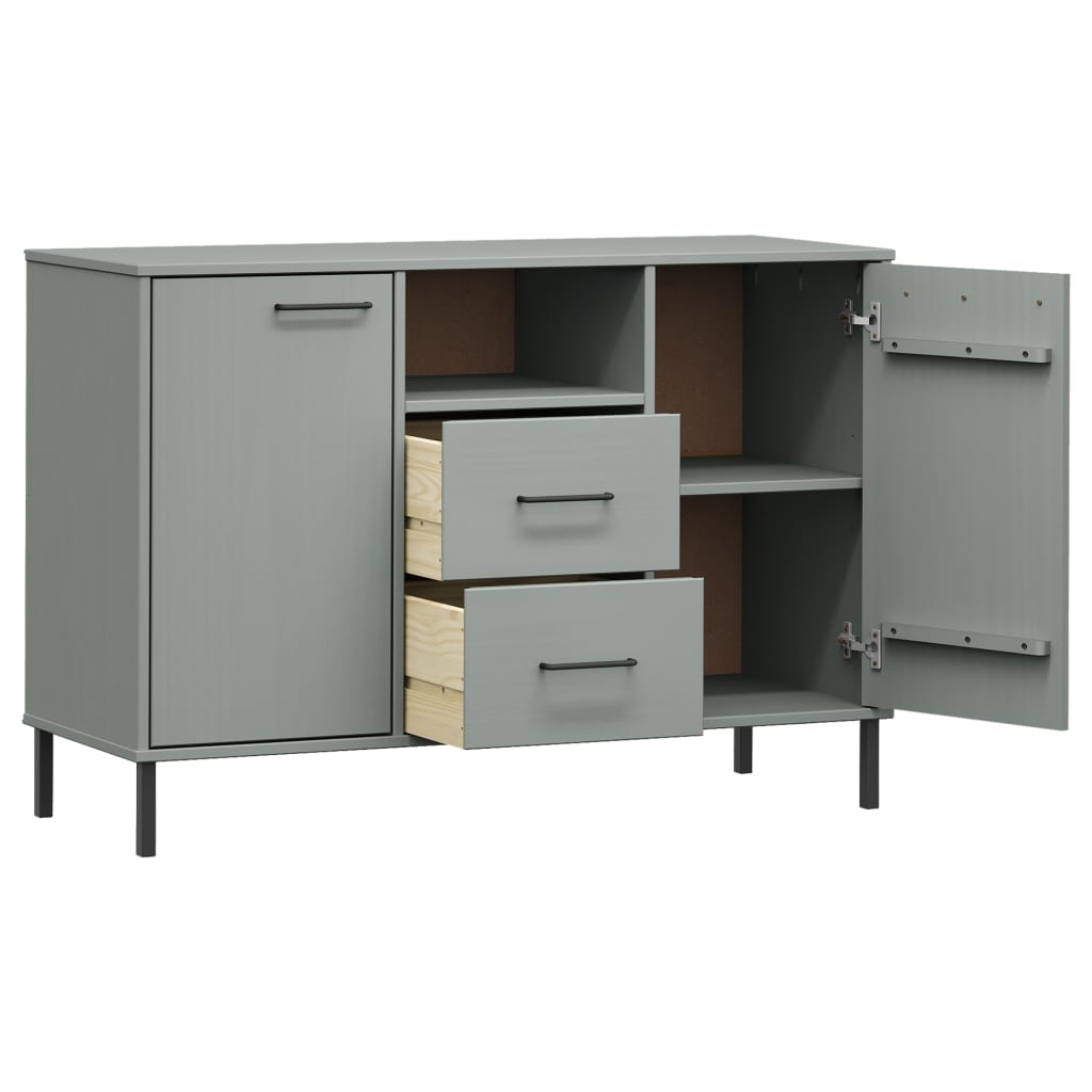 Sideboard OSLO mit Metallbeinen Grau 113x40x77 cm Massivholz